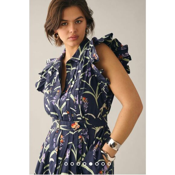 Anthropologie Ruffled Floral Shirt Dress Size 1X - Picture 2 of 10